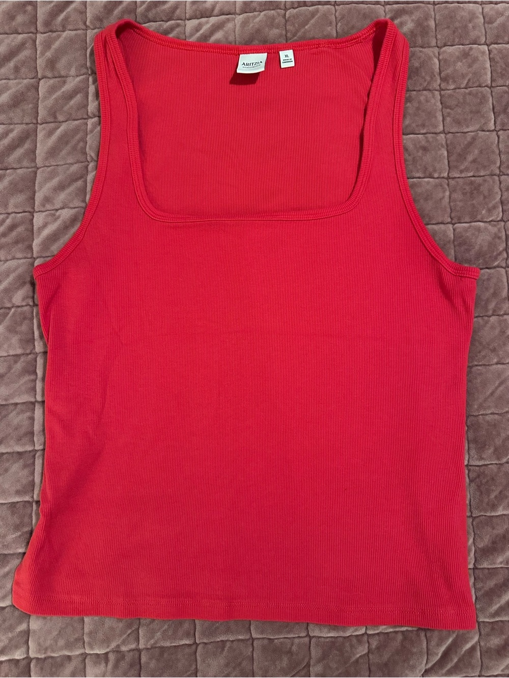 Aritzia Cherry Bomb Red Square Neck Ribbed Tank Top